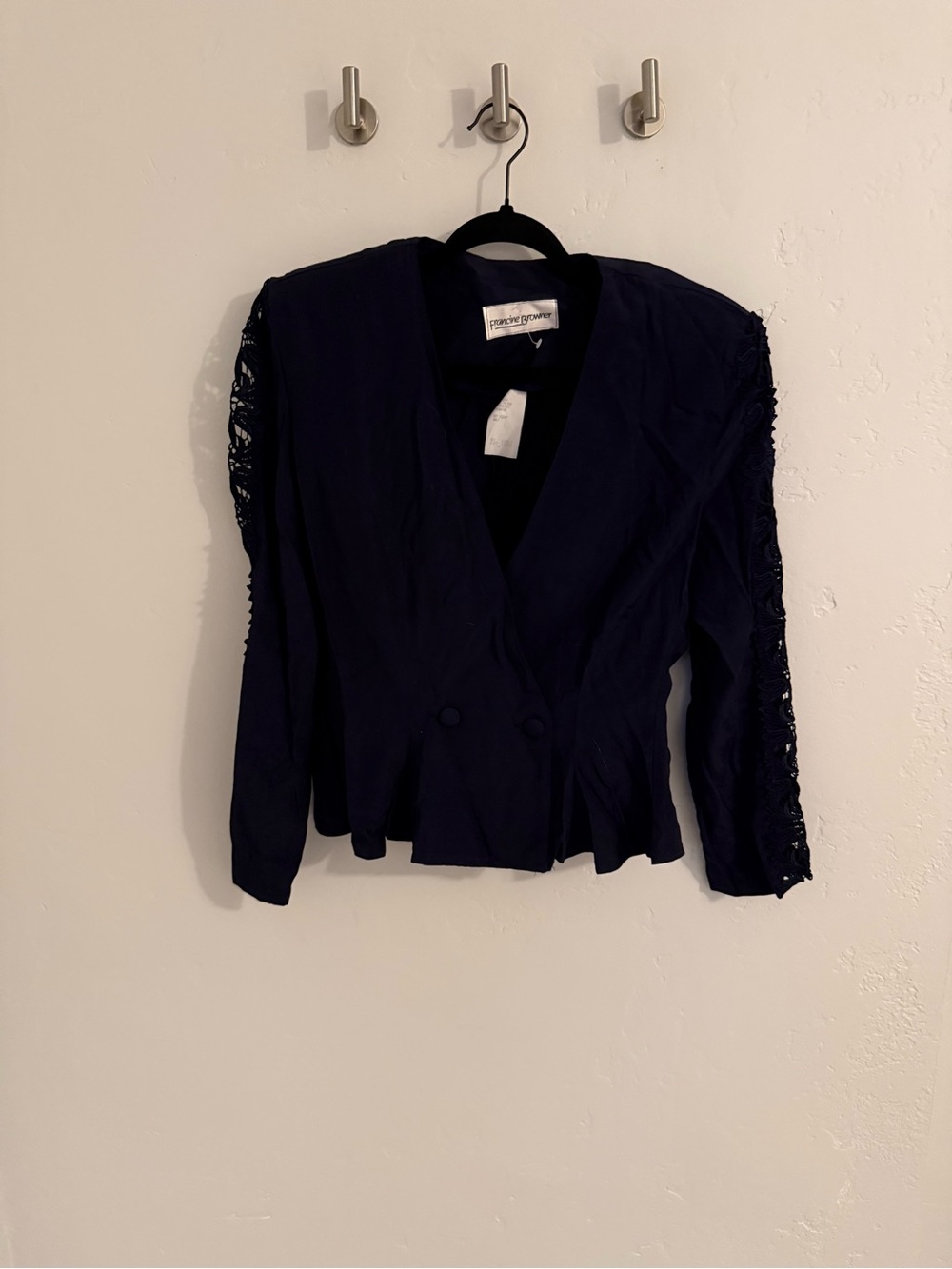 Vintage Francine Browner Navy Lace-Trim Double-Breasted Jacket